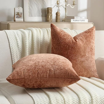 FUTEI Rust Flannel Throw Pillow Covers 26x26 Inch Set of 2,Soft Dimensional Textured Euro Pillow Shams,Modern Home Decor for Couch Living Room