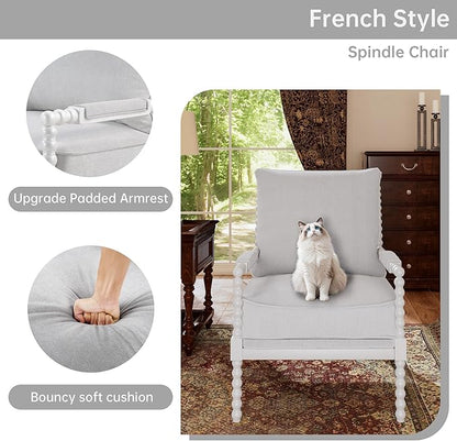 Morden Fort Linen Fabric Spindle Accent Chairs Set of 2, French Style Chairs with High Resilience Spring Cushion and Armrest Pads, Leisure Armchair for Living Room Bedroom Farmhouse Office Balcony