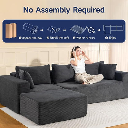 2025 New 108" Cloud Couch Sectional, Modular Sectional Sofa with L-Shaped Chaise, Deep Seat Sectional Modular Couch for Living Room, No Assembly Required (Gray, Chaise Ottoman)
