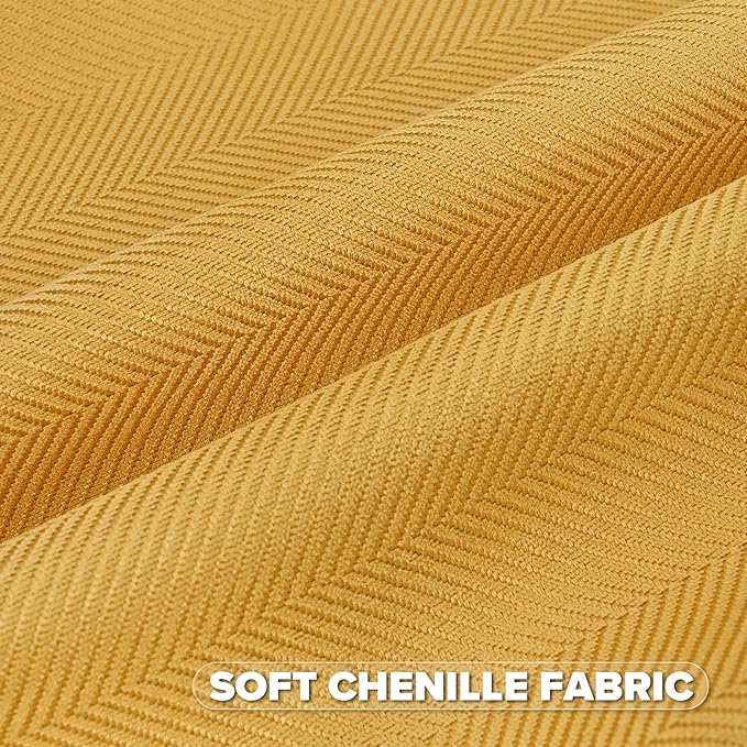 FUTEI Mustard Yellow Chenille Throw Pillow Covers 16x16 Inch Set of 2,Soft Wide Chevron Textured Cushion Case,Farmhouse Home Decor for Couch Bed Living Room