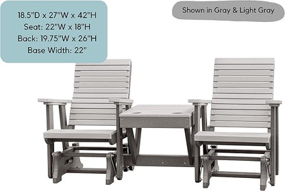 DutchCrafters Modern Horizontal Slat High Back Poly Double Glider Chairs with Center Table Outdoor Patio Furniture (White & Aruba Blue)