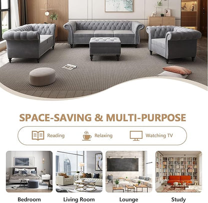 Velvet Sofa Couches Set, 3-Piece Mid Century Modern Upholstered Couch with Cushions, Home Sofa Sectional Furniture Sets, Comfy Tufted Chesterfield Couches for Living Room, Bedroom, Office