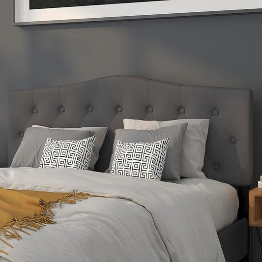 BizChair Arched Button Tufted Upholstered Queen Size Headboard in Dark Gray Fabric