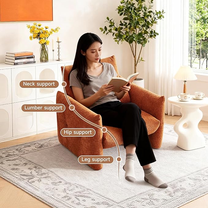 33.9" Accent Chairs, Modern Upgrade Sherpa Fabric Arm Chair Comfy Upholstered Armchair Leisure Single Sofa Chair with a Waist Pillow for Bedroom, Office and Living Room