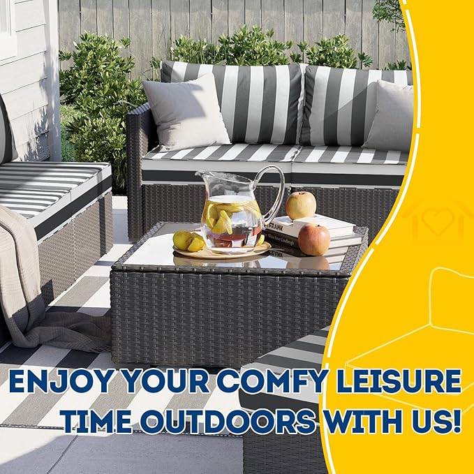 AAAAAcessories Outdoor Deep Seat Cushions, Waterproof, Fade-Resistant Patio Furniture Replacement Cushions, 23.5" x 25.5" x 5" + 23.5" x 13.5", Gray Cabana Stripe