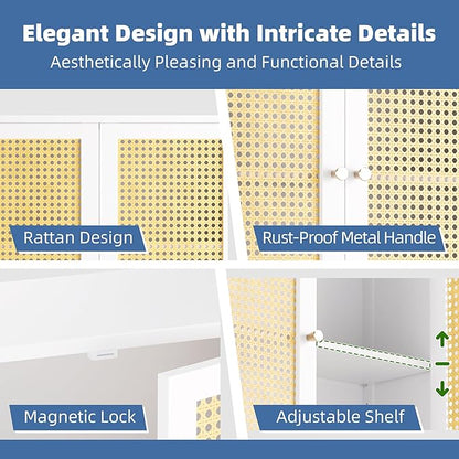 HITNET Bathroom Wall Cabinet, Rattan Medicine Cabinet, Bamboo Hanging Storage Organizer Over The Toilet with Adjustable Shelf for Living Room, Kitchen, Hallway(White)