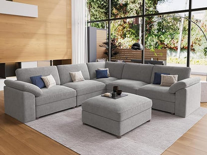 EASE MOOSE Oversized Sectional Modular Sofa, L Shape Grey Sectional Wide Deep seat,FSC Certified Comfortable Chenille Cloud Couch