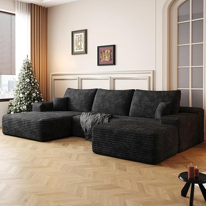108" Sectional Couches for Living Room Modern Modular Sofa with L-Shape Couchs Upholstered Boneless Couch Deep Seat Sectional Couch with Chaise (Black, Left Facing Chaise+2Seaters+1Ottoman)