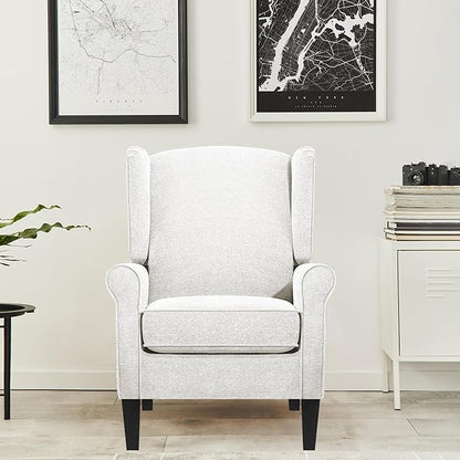 Accent Chairs for Living Room, Beige Fabric Reading Chair for Bedroom, Classic Wing Back Upholstered Single Sofa Seat, Modern Ergonomic High Back Armchair, Sillones para Sala