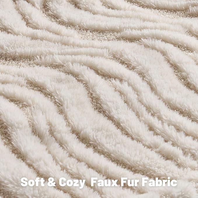 FUTEI Cream Decorative Throw Pillow Covers 24x24 Inch Set of 2,Soft Faux Fur Geometric Shapes Texture European Cushion Case,Boho Home Decor for Couch Bed Living Room