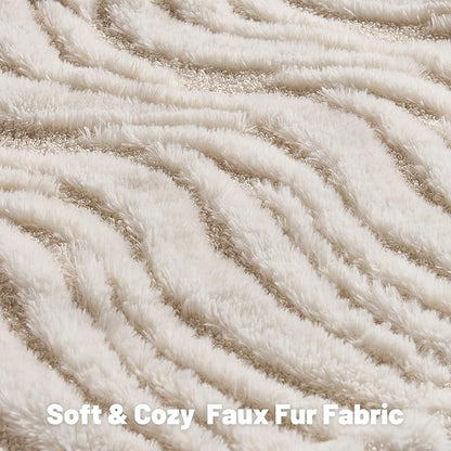 FUTEI Cream Decorative Throw Pillow Covers 24x24 Inch Set of 2,Soft Faux Fur Geometric Shapes Texture European Cushion Case,Boho Home Decor for Couch Bed Living Room