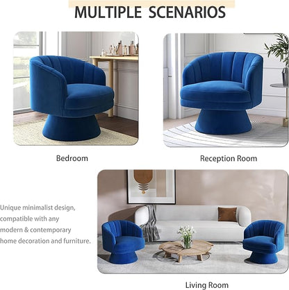 Swivel Accent Chair,Upholstered Velvet 360° Swivel Barrel Chair for Living Room Overstuffed Bouncle Reading Chair Round Armchair for Bedroom,Vanity,Office (Navy)