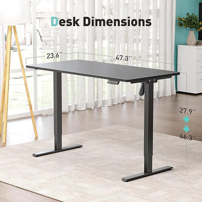 One-Piece Electric Standing Desk, 48 x 24 Inch Adjustable Height Sit to Stand Up Desk for Home Office, Work & Study, Black Frame & Black Desktop (2 Packages)