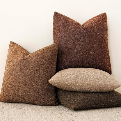 Foindtower Pack of 2 Textured Boucle Throw Pillow Covers Accent Solid Decorative Lumbar Pillow Cases Cozy Couch Cushion Case for Chair Sofa Bedroom Living Room Home Decor 12x20 Inch Hazel Brown