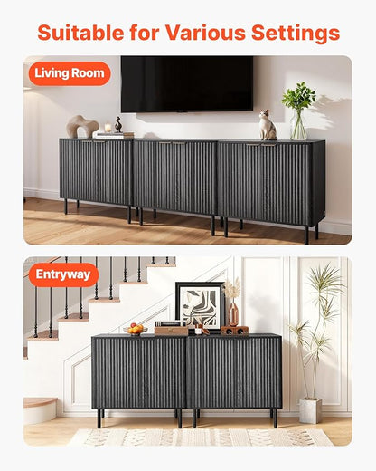 VEVOR Fluted Cabinet, Buffet Cabinet with 2-Tier Storage, Coffee Bar Cabinet with Adjustable Shelves, Sideboard Buffet for Hallway, Entryway, Living Room, or Kitchen, Black