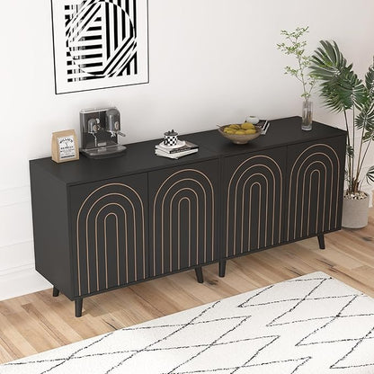 Accent Cabinet with Carving Lines, Modern Buffet Sideboard with Adjustable Shelves, Decorative Storage Cabinets for Bedroom Living Room Kitchen Office and Hallway (Black, 1)