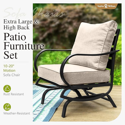 Sophia & William Patio Furniture Sets 5 Seats Outdoor Metal Conversation Sets 5 Pcs with 2 x Cushioned Swivel Sofa Chairs,1 x 3-Seat Sofa,2 x Ottomans for Coffee Lawn Backyard Poolside Beige