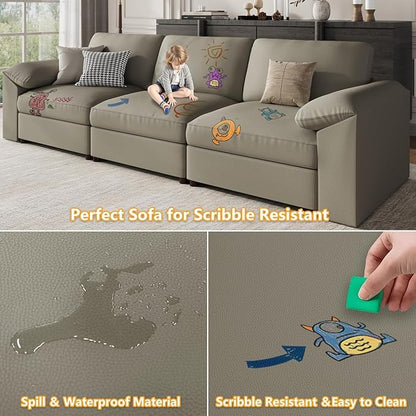 EASE MOOSE Oversized U Shaped Couch,Modular Sectional Convertible Sofa with Wide Deep,Extra Large Faux Leather Scratch Resistant Modern Couch for Big Spaces,Light Grey