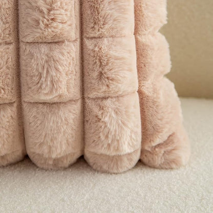 Neelvin Camel Faux Fur Cozy Soft Plaid Decorative Throw Pillow Covers 16x16 inch Set of 2,Velvet Pillowcase Cushion Case for Sofa Couch