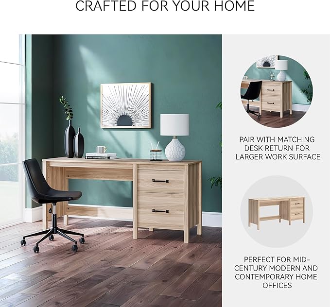 Signature Design by Ashley Battelle Casual 60" Home Office Desk with 1 Drawer and Cabinet Door, Light Brown