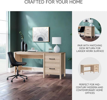 Signature Design by Ashley Battelle Casual 60" Home Office Desk with 1 Drawer and Cabinet Door, Light Brown