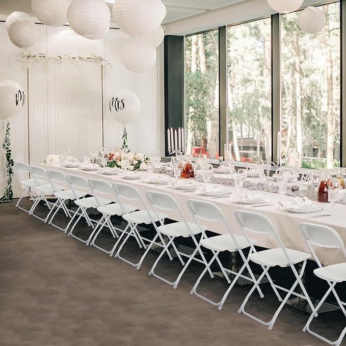 20 Pack White Heavy Duty Plastic Foldable Chair, Stackable Chairs with Reinfoced Steel Frame for Indoor and Outdoor, Wedding, Party, Restaurant, Meeting Room, Patio