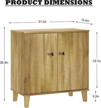 Modern Storage Cabinet 2 in 1 Buffet Storage with Wood Legs and Adjustable Shelf for Dinnig Room Living Room Entryway, Brown Oak