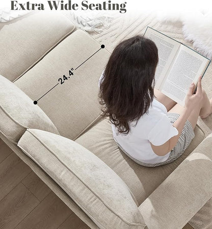 Kingfun 3 Seater Couch, Mid Century Modern Sofa with Rolled Arms and Deep Seats, Fluffy Comfort for Living Room, Apartment, Easy Assembly, Khaki
