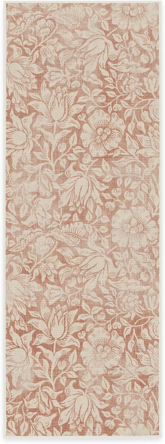 RUGGABLE x Morris & Co Washable Runner Rug – Mallow Rust Red 2.5x7, Stain-Resistant, Non-Slip Hallway Runner – Machine Washable Rug for Hallway, Entryway, Living Room & Kitchen–with Cushioned Pad