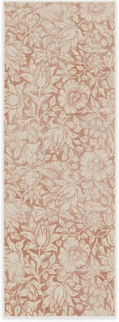 RUGGABLE x Morris & Co Washable Runner Rug – Mallow Rust Red 2.5x7, Stain-Resistant, Non-Slip Hallway Runner – Machine Washable Rug for Hallway, Entryway, Living Room & Kitchen–with Cushioned Pad
