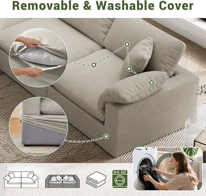 Cloud Modular Sectional Sofa,143" Down Filled Sofa 4 Seat with Chaise,Minimalist Sofa Cover Washable and Replaceable Couches for Living Room,Sectional Sofa Deep Seat