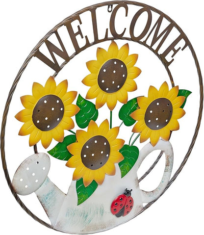 Alpine Corporation SCC580L Round Sunflowers Welcome Wall Decoration, Sign for Entryways, 30" H