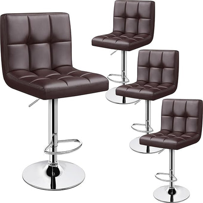 Yaheetech Bar Stools Set of 4 - Modern Adjustable Kitchen Island Chairs Counter Height Barstools Swivel PU Leather Chair 30 inches,X-Large Base and Seat, Brown