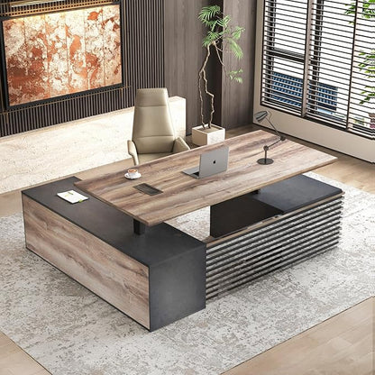 78.74" L Shaped Standing Executive Desk and 63" lateral File Cabinet, Large Adjustable Heigh Office Computer Desk with 3 Drawers,2.3" Desktop,Business Workstation,Black and Warm Oak