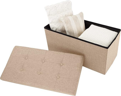 Folding Storage Ottoman - 30-Inch Tufted Footrest, Linen Chest, or Bench with Removable Bin for Living Room, Bedroom, or Dorm by Lavish Home (Beige)