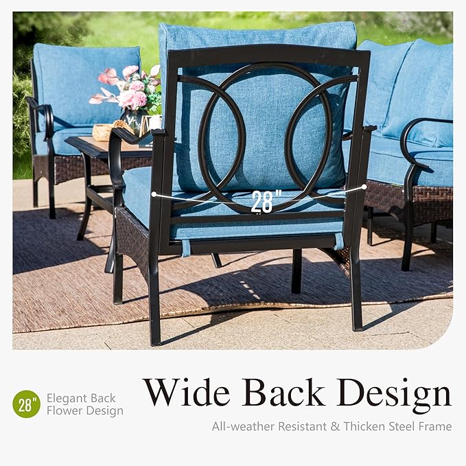Sophia & William Extra Large Outdoor Patio Motion Sofa Chairs Set 2 PCS Heavy-Duty Metal Porch Furniture with High Back & Deep Seating Area, 5.5" Thicken Cushions for Deck, Lawn, Outside (Navy)