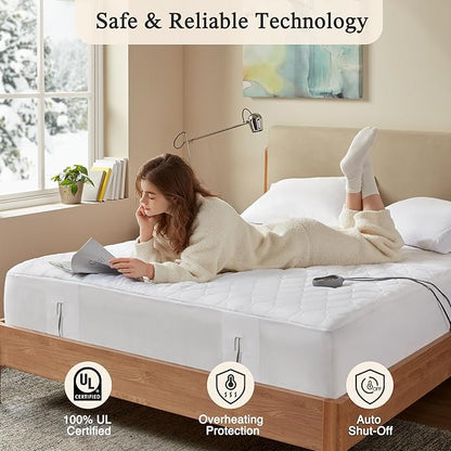 Beautyrest 3M Scotchgard Heated Mattress Pad - Electric Bed Warmer with 5 Heat Settings, 10 Hr Auto Shut Off Timer, All Around Elastic Deep Pocket, UL Certified, Machine Washable, White Queen