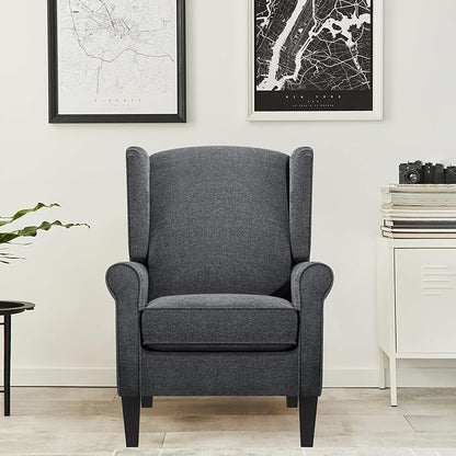 Dark Grey Accent Chairs, Modern Living Room Single Wingback Sofachair, Classic Bedroom High Back Reading Seats, Bussiness Upholstered Arm Chairs for Office, Guest Room
