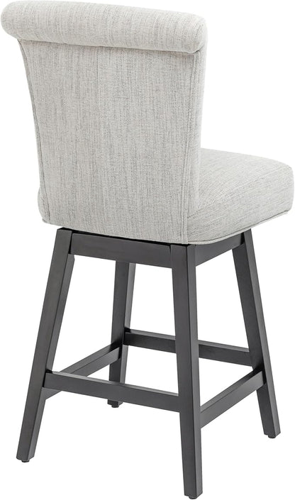 Bar Stool, 26 Inch Upholstered Barstools with 15.7" High Back and Footrest, Swivel Counter Height Barstools for Kitchen Island Home Bar Performance Fabric Ivory White