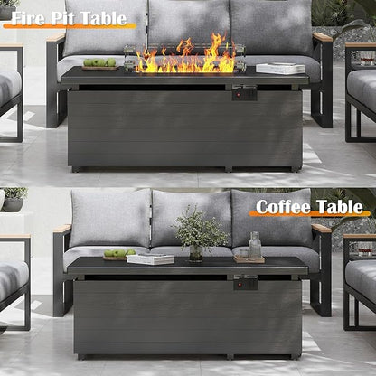 Sundale Outdoor 7 Pieces Metal Patio Furniture Set with Fire Pit Table, Outdoor Sectional Sofa with 6" Olefin Cushion, Modern Outdoor Conversation Sets (6 Seats, Grey Frame)