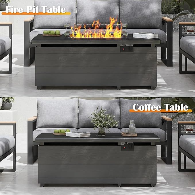 Sundale Outdoor 7 Pieces Patio Furniture Set with Fire Pit Table, L-Shaped Outdoor Sectional Sofa with 6 Inch Olefin Cushion, All-Weather Modern Metal Outdoor Conversation Sets (6 Seats,White Frame)