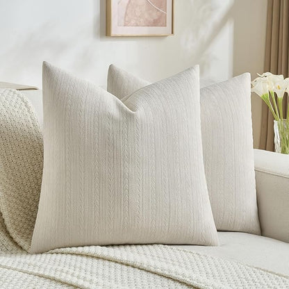 FUTEI Beige Decorative Throw Pillow Covers 26x26 Inch Set of 2,Soft Cozy Wheat Ear Striped Patterns Euro Pillow Shams,Modern Home Decor for Couch Bed Living Room