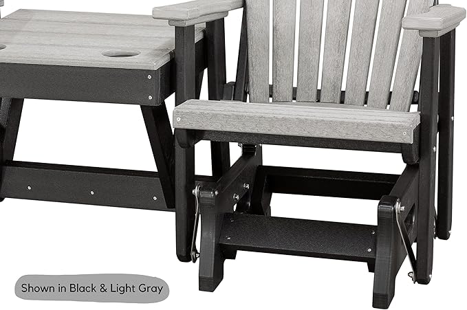 DutchCrafters Slat Fan Back Double Poly Adirondack Glider Outdoor Patio Chairs with Center Table (Tudor Brown & Cedar)