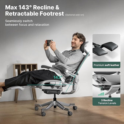 HINOMI H2 Pro Premium Ergonomic Office Chair - Comfy Home Office Desk Computer Chair with Adjustable Back Support, Swivel Wheels, Flip-up Arms, Comfortable Mesh Seat for Desk Work (Cream White)