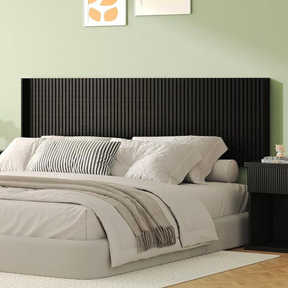 COCO DESIGN King Size Headboard Only, 80" Wide Wooden Headboard, Mid Century Modern Farmhouse Boho HeadBoard, Wall Mount, Fluted Panel, Wingback Design, Black
