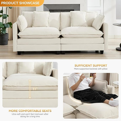 76'' Cloud Deep Seat Loveseat, Upholstered Chenille Modular 2-Seats Sectional Sofa Couch, Modern Comfy Settee Loveseat for Living Room Set, Small Apartment, Beige