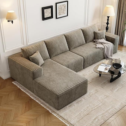 135.4" Cloud Modular Sectional Sofa Couch with L-Shape Chaise,Modern Minimalist Upholstered Couches for Living Room Bedroom,Deep Seat Corner Couch，No Assembly Required (Camel,Left Facing Chaise)