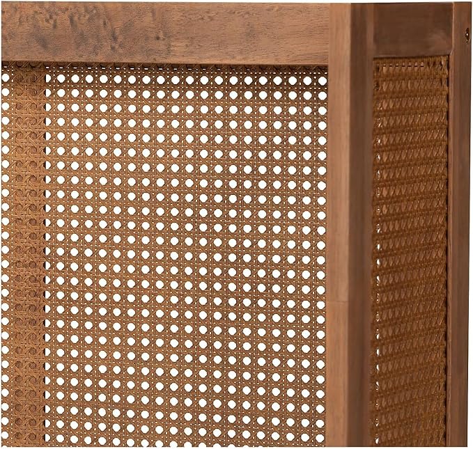 Eclectic Escape Mid-Century Modern Ash Wanut Finished Wood and Synthetic Rattan Wrap-Around Headboard Queen