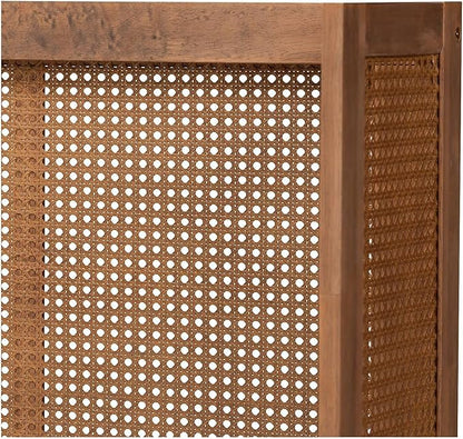 Eclectic Escape Mid-Century Modern Ash Wanut Finished Wood and Synthetic Rattan Wrap-Around Headboard Queen