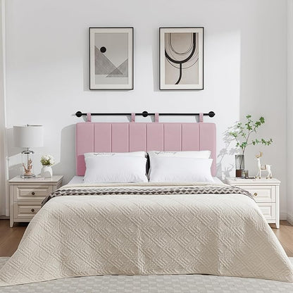UEV King Headboard Only, Wall Mounted Hanging Upholstered Bed Head Board, Modern Vertical Channel Design of Fine Linen, Elegant Pink Fluted Headboard for Bedroom (Pink, King Size)